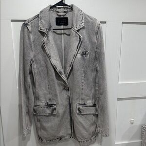 AllSaints Light Grey Washed Denim Blazer